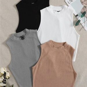 4 pcs medium mock neck ribbed crop top